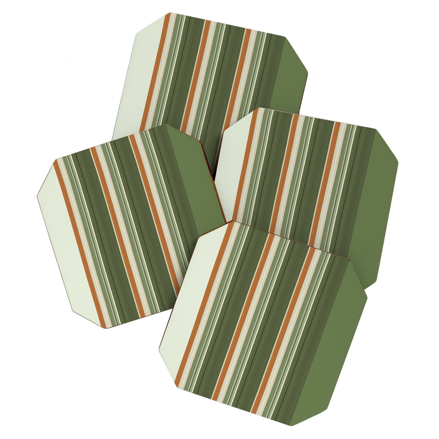 Sage Olive Green Stripes Coaster Gallery Image 1