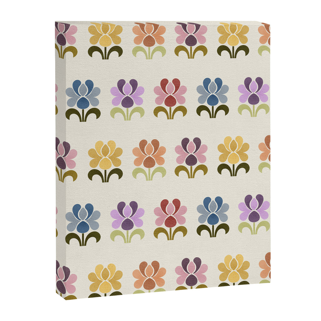 70s Retro Florals Pattern with Linen Texture Canvas Print Gallery Image 8