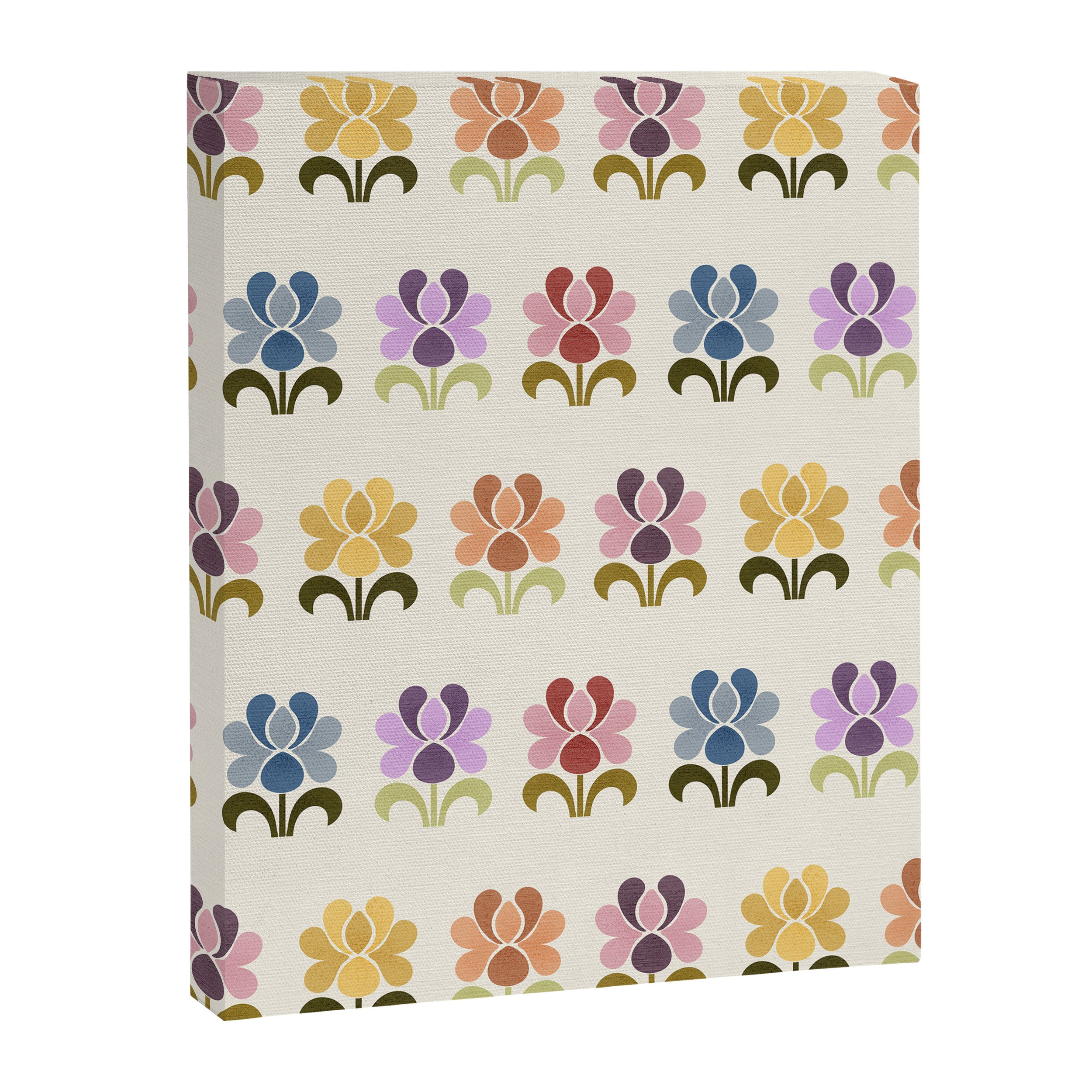 70s Retro Florals Pattern with Linen Texture Canvas Print Gallery Image 8