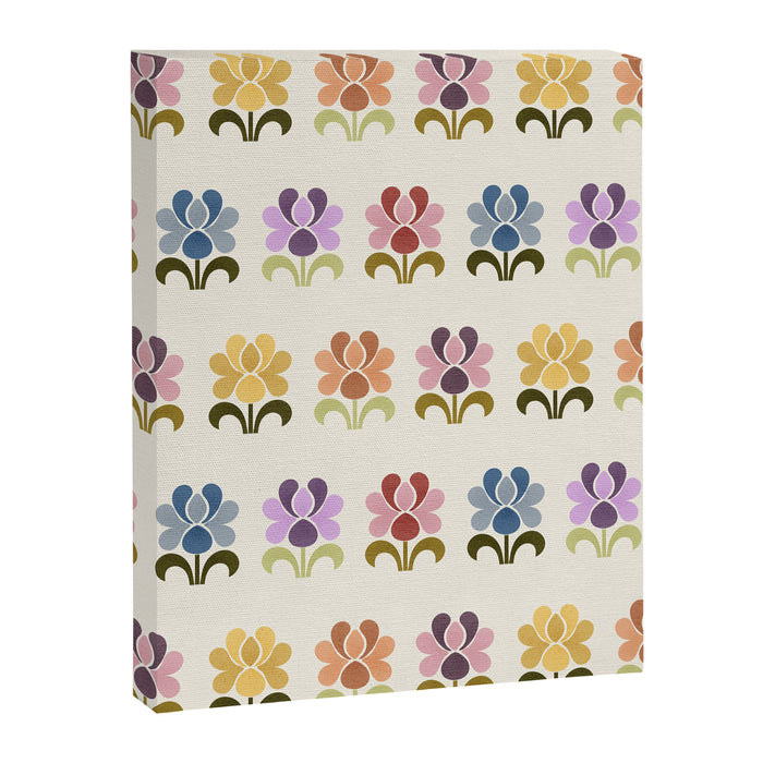 70s Retro Florals Pattern with Linen Texture Canvas Print Gallery Image 1