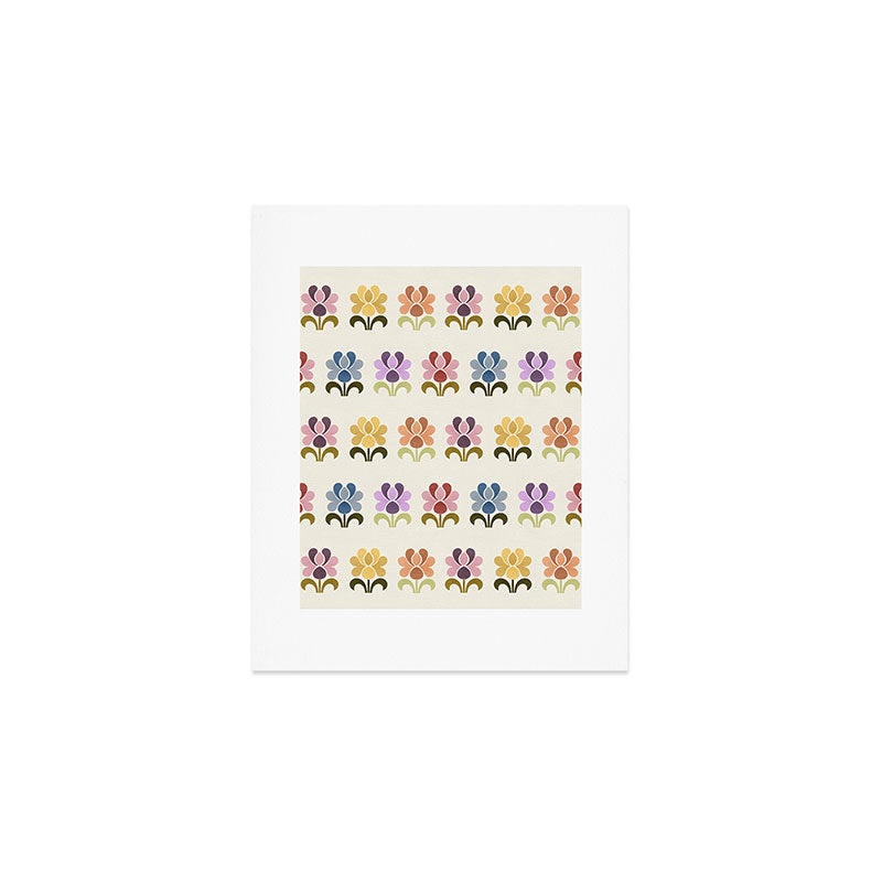70s Retro Florals Pattern with Linen Texture Art Print Gallery Image 1