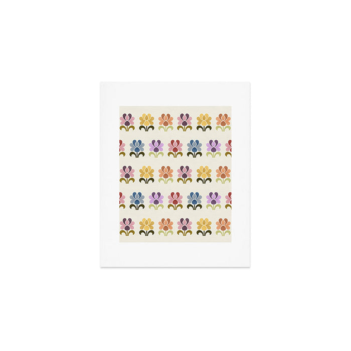 70s Retro Florals Pattern with Linen Texture Art Print Gallery Image 1