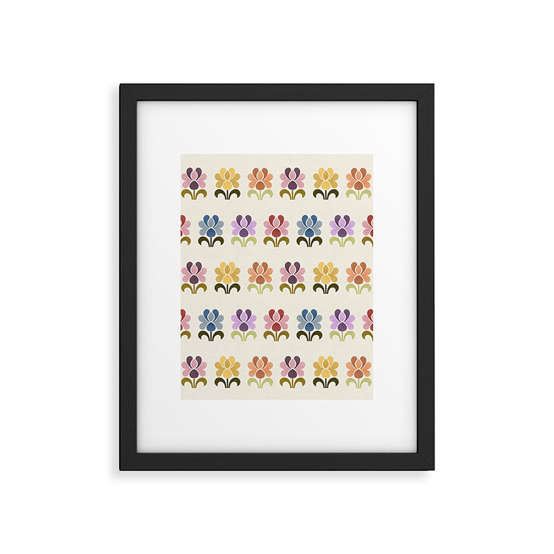 70s Retro Florals Pattern with Linen Texture Framed Art Print Gallery Image 6