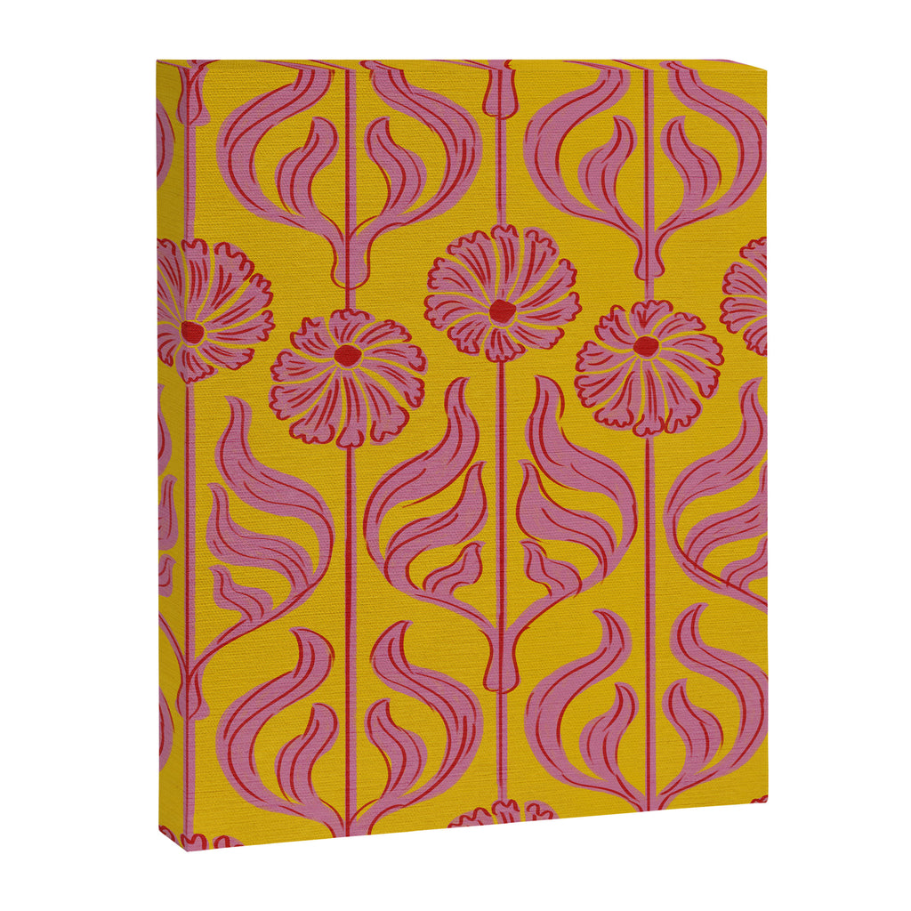 Art Deco Chic: Pink Flowers on Mustard Yellow Canvas Print Gallery Image 8