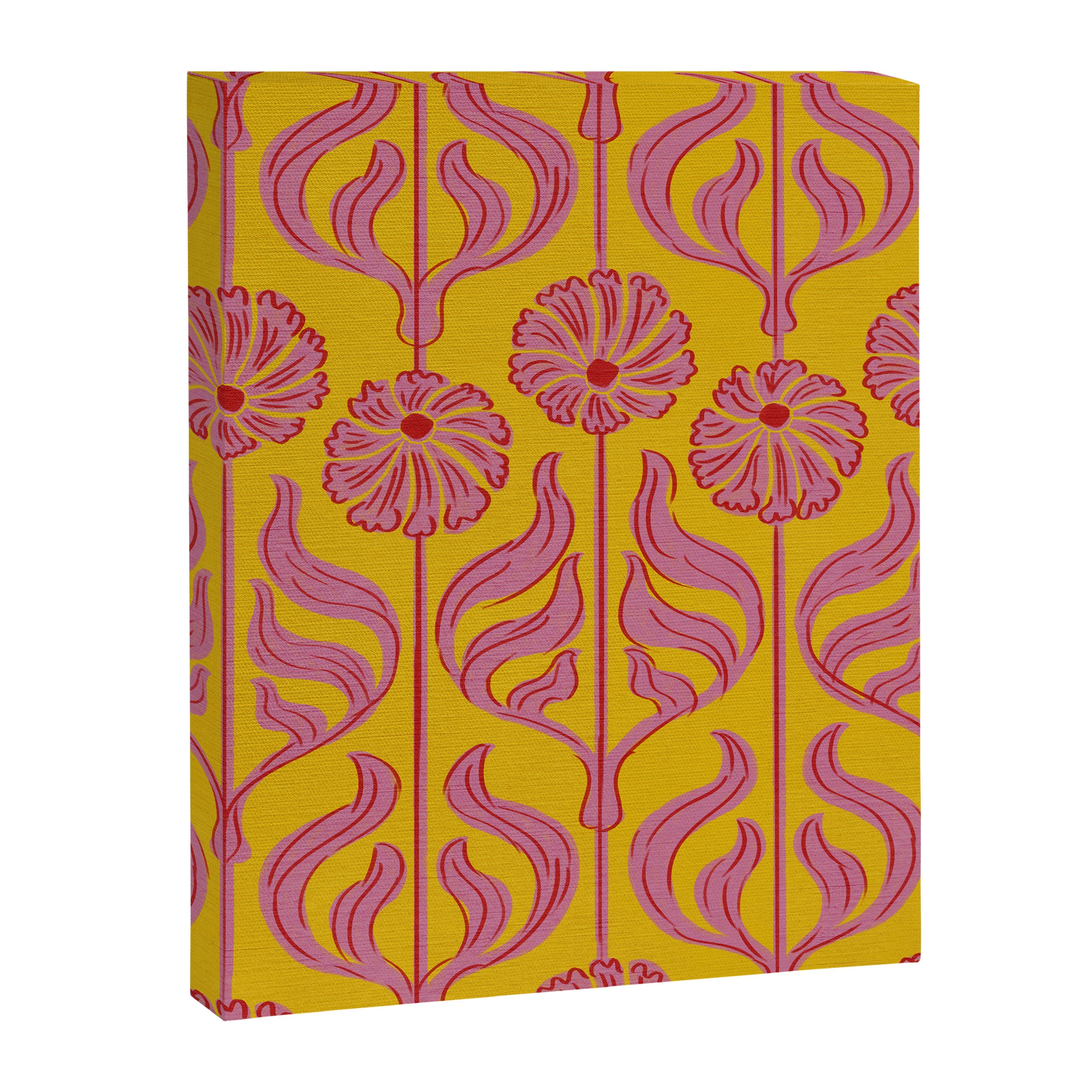 Art Deco Chic: Pink Flowers on Mustard Yellow Canvas Print Gallery Image 8