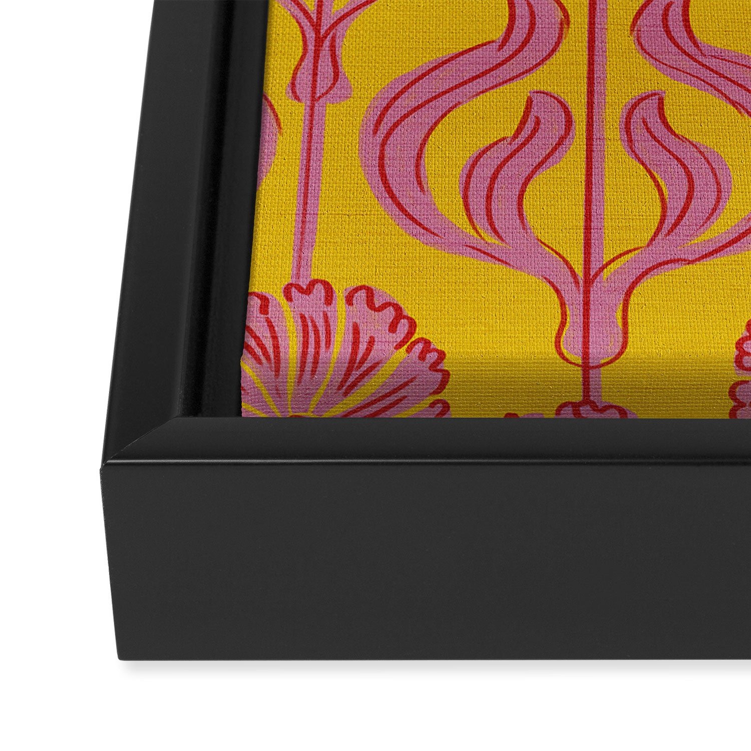 Art Deco Chic: Pink Flowers on Mustard Yellow Framed Canvas Print Gallery Image 3