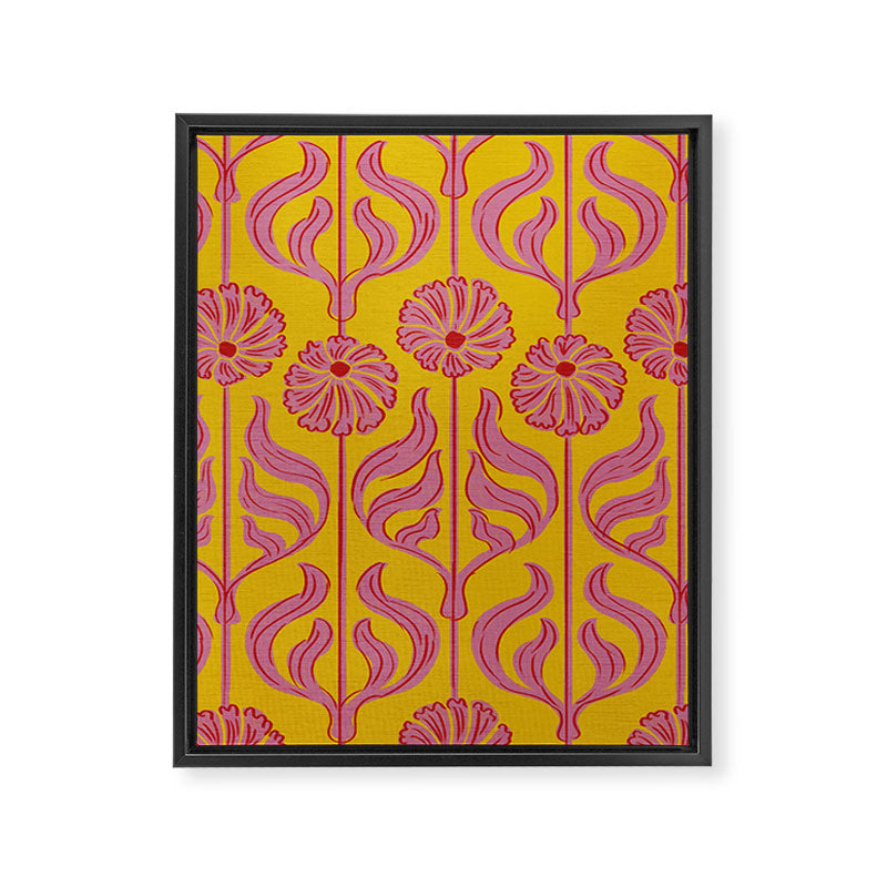 Art Deco Chic: Pink Flowers on Mustard Yellow Framed Canvas Print Gallery Image 8