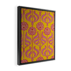 Art Deco Chic: Pink Flowers on Mustard Yellow Framed Canvas Print Gallery Image 2