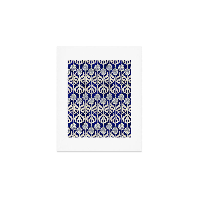 Art Deco Florals On Dark Blue Art Print Gallery Image 1