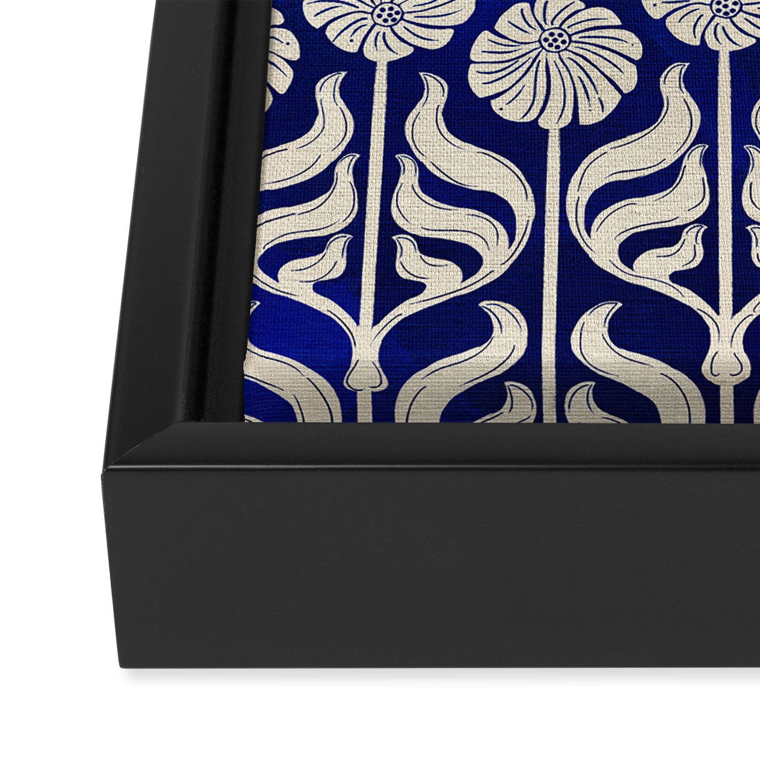 Art Deco Florals On Dark Blue Framed Canvas Print Gallery Image 3