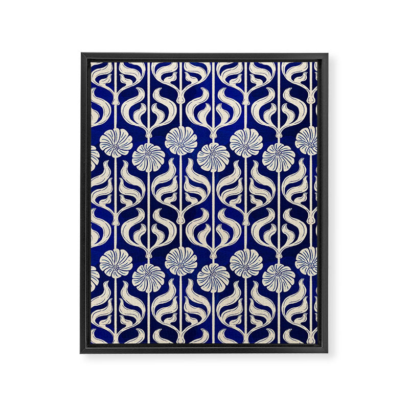 Art Deco Florals On Dark Blue Framed Canvas Print Gallery Image 8