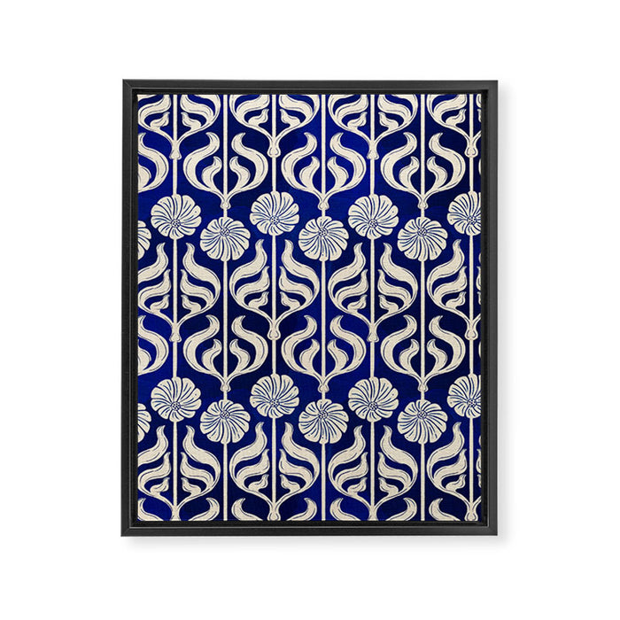 Art Deco Florals On Dark Blue Framed Canvas Print Gallery Image 1