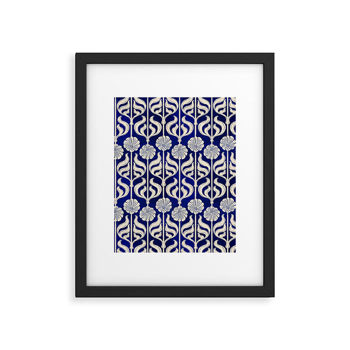 Art Deco Florals On Dark Blue Framed Art Print Gallery Image 1