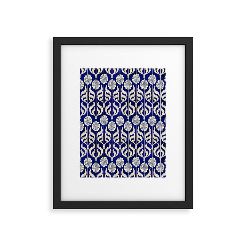 Art Deco Florals On Dark Blue Framed Art Print Gallery Image 4