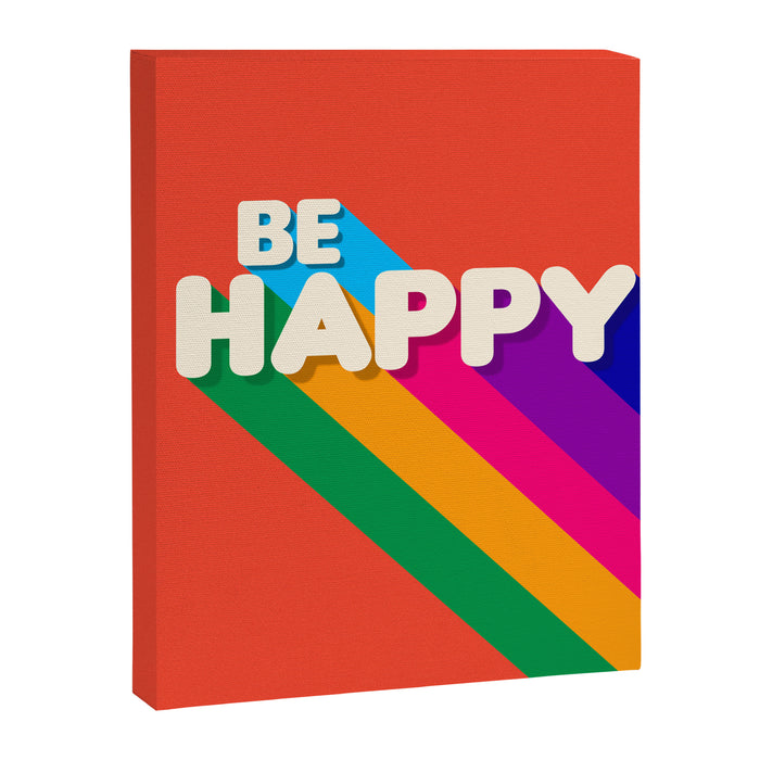 BE HAPPY - rainbow retro typography Canvas Print Gallery Image 1