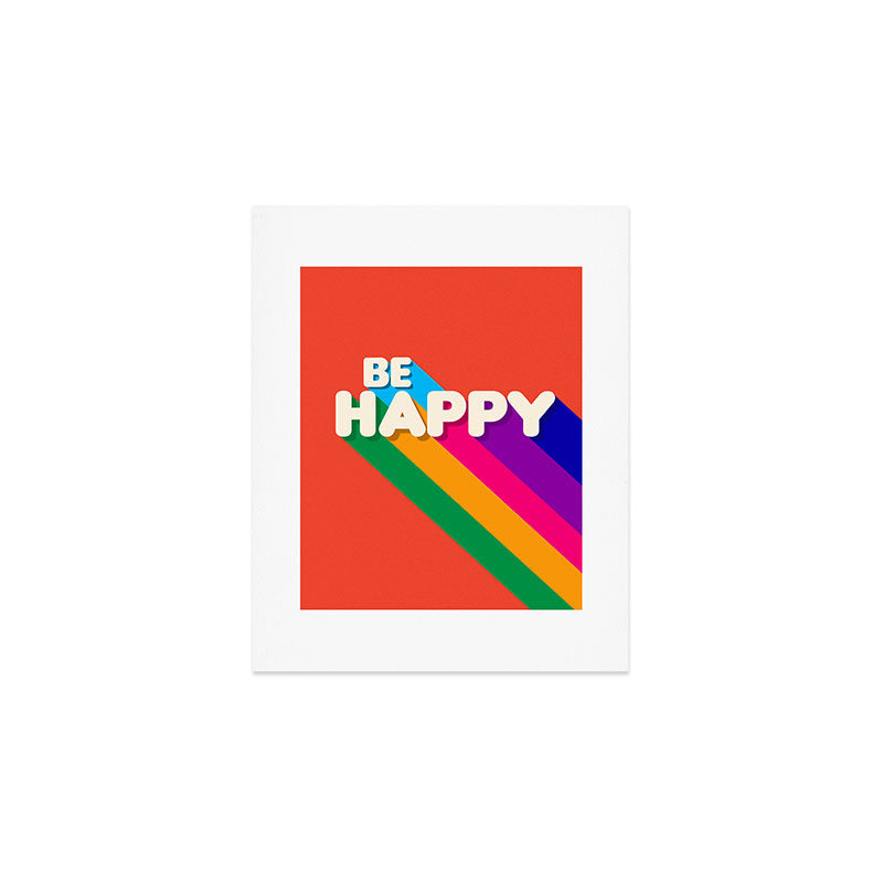 BE HAPPY - rainbow retro typography Art Print Gallery Image 1