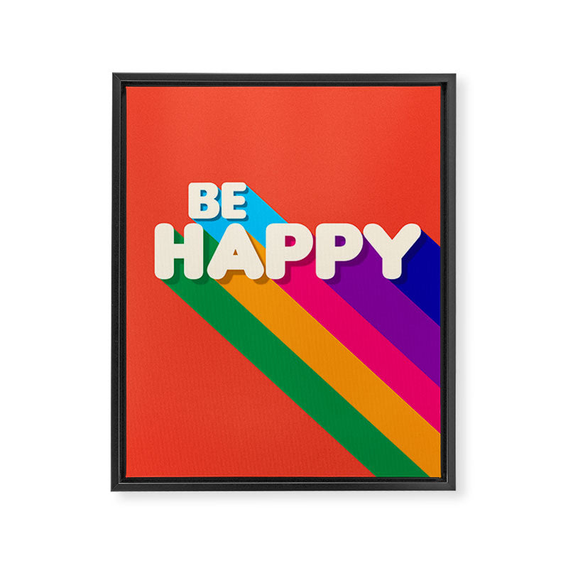 BE HAPPY - rainbow retro typography Framed Canvas Print Gallery Image 8
