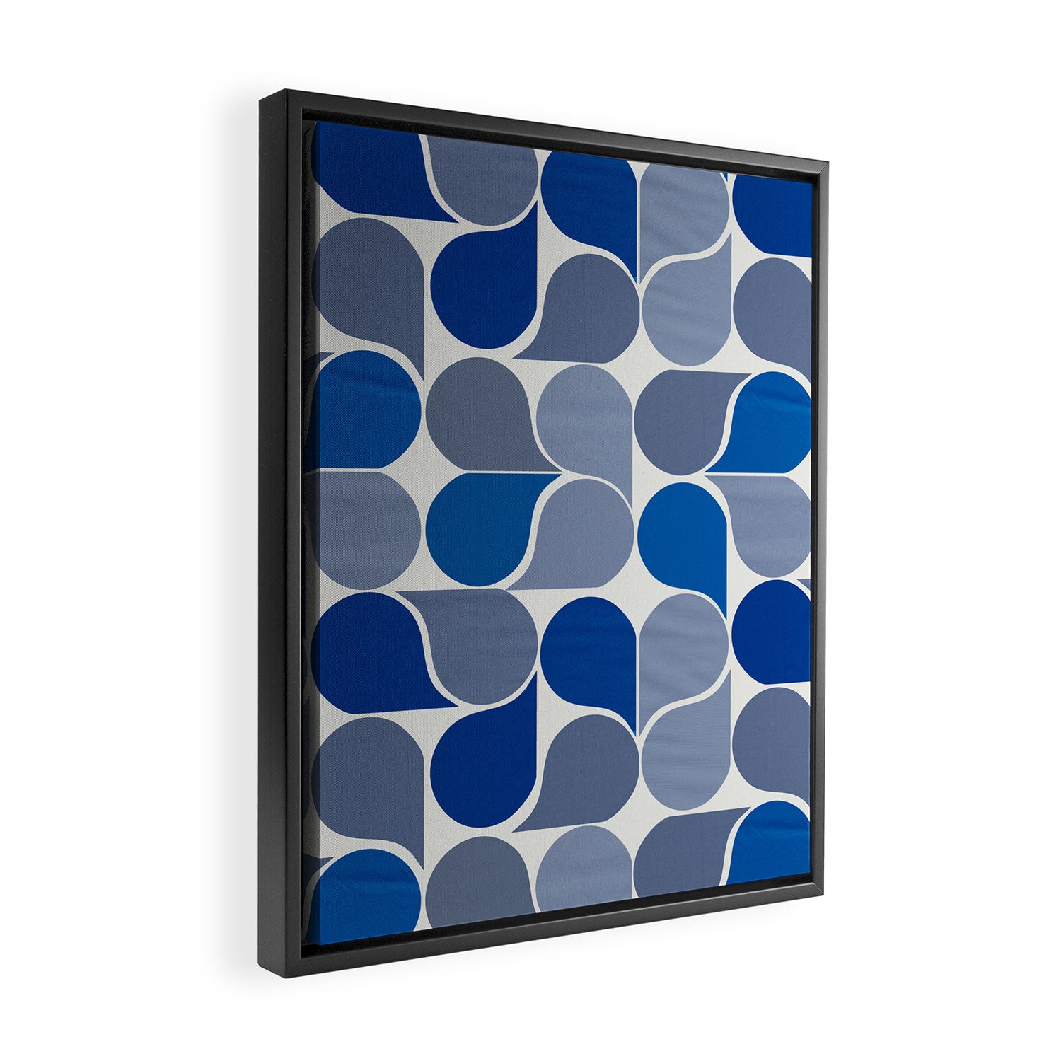 Blue and Gray Geometric Raindrop Pattern Framed Canvas Print Gallery Image 2