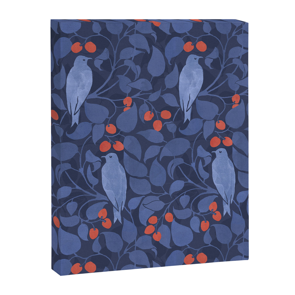 Blue Birds And Red Cherries Blue Canvas Print Gallery Image 6