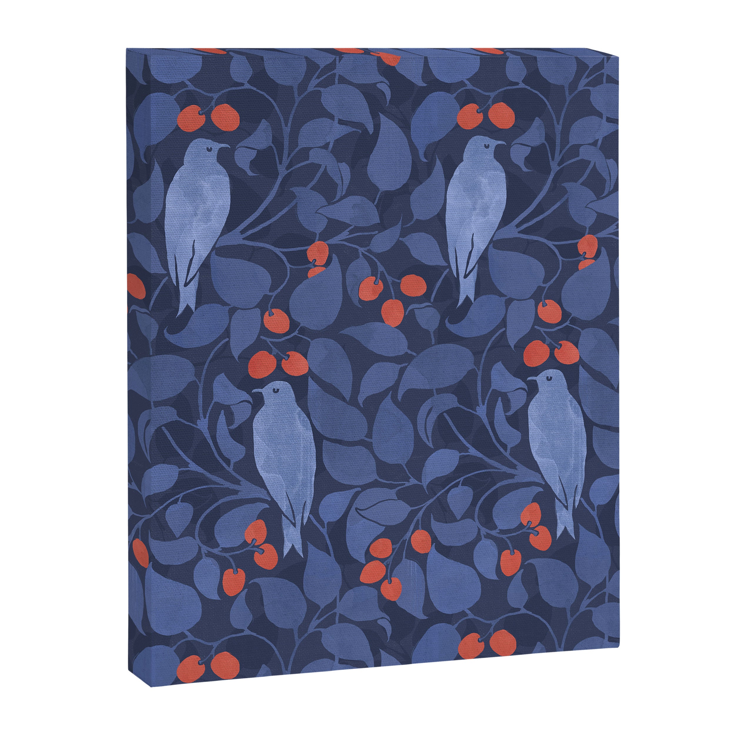 Blue Birds And Red Cherries Blue Canvas Print Gallery Image 6