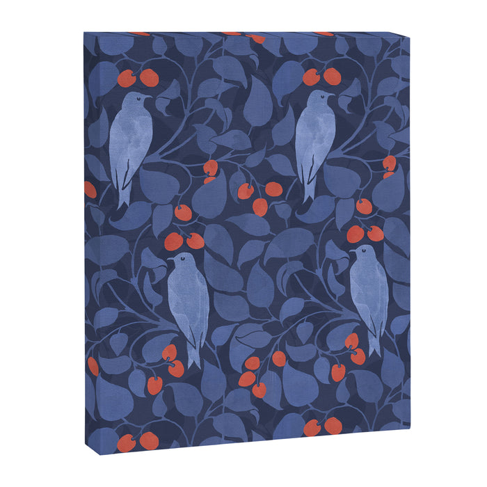 Blue Birds And Red Cherries Blue Canvas Print Gallery Image 1
