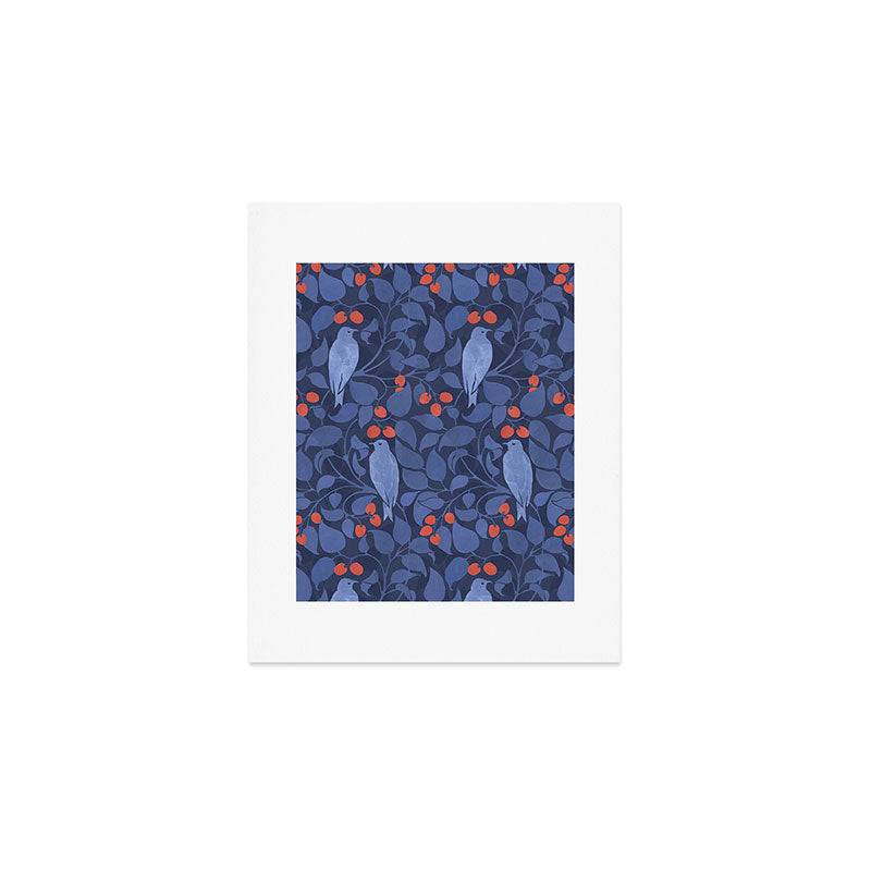 Blue Birds And Red Cherries Blue Art Print Gallery Image 1