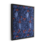 Blue Birds And Red Cherries Blue Framed Canvas Print Gallery Image 2