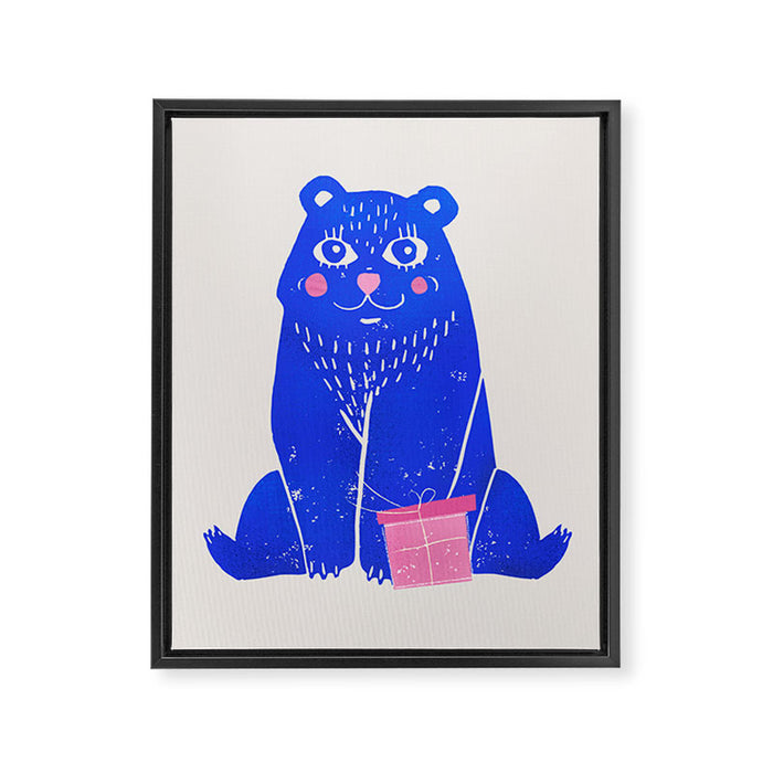 Blue Christmas Bear Framed Canvas Print Gallery Image 1