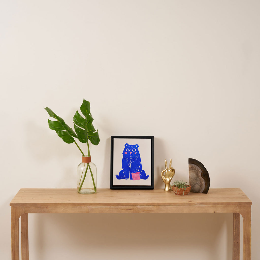 Blue Christmas Bear Framed Canvas Print Gallery Image 4