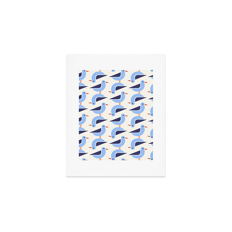 Blue Seagulls Pattern Art Print Gallery Image 1