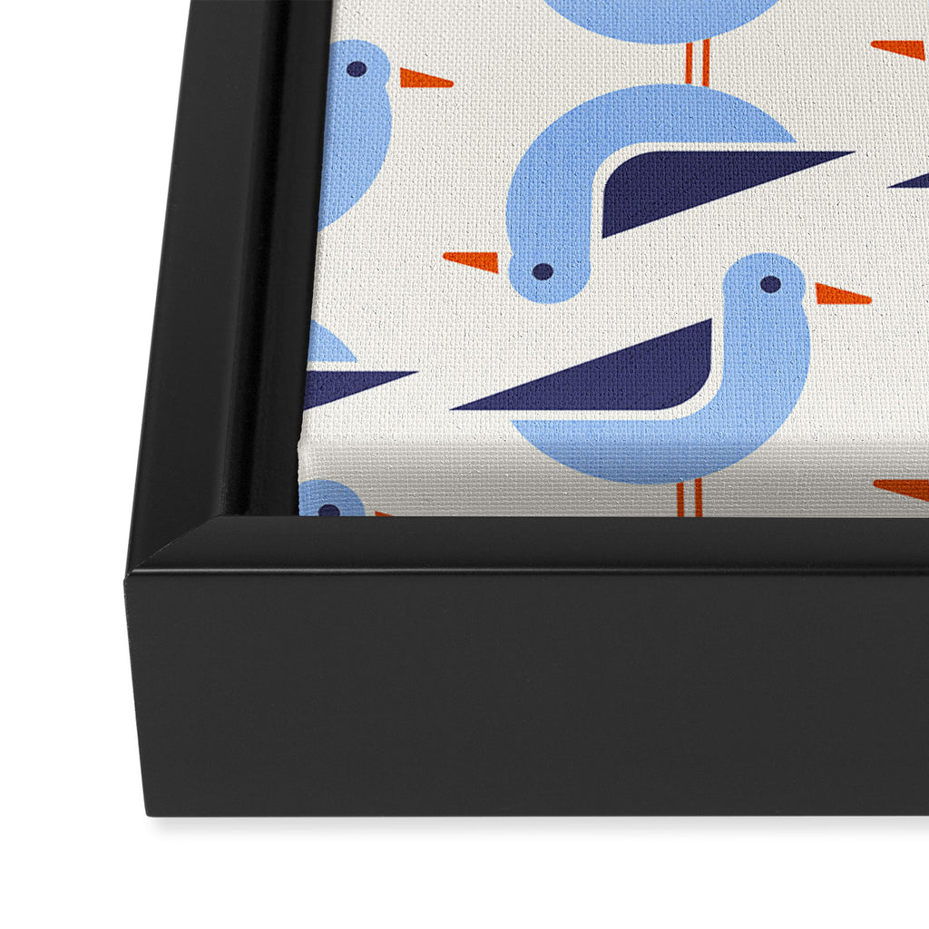 Blue Seagulls Pattern Framed Canvas Print Gallery Image 3