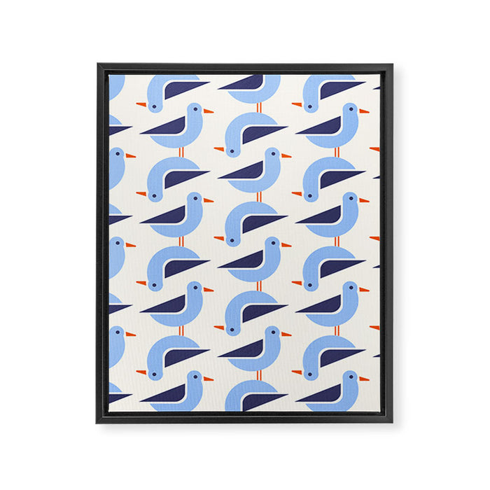 Blue Seagulls Pattern Framed Canvas Print Gallery Image 1