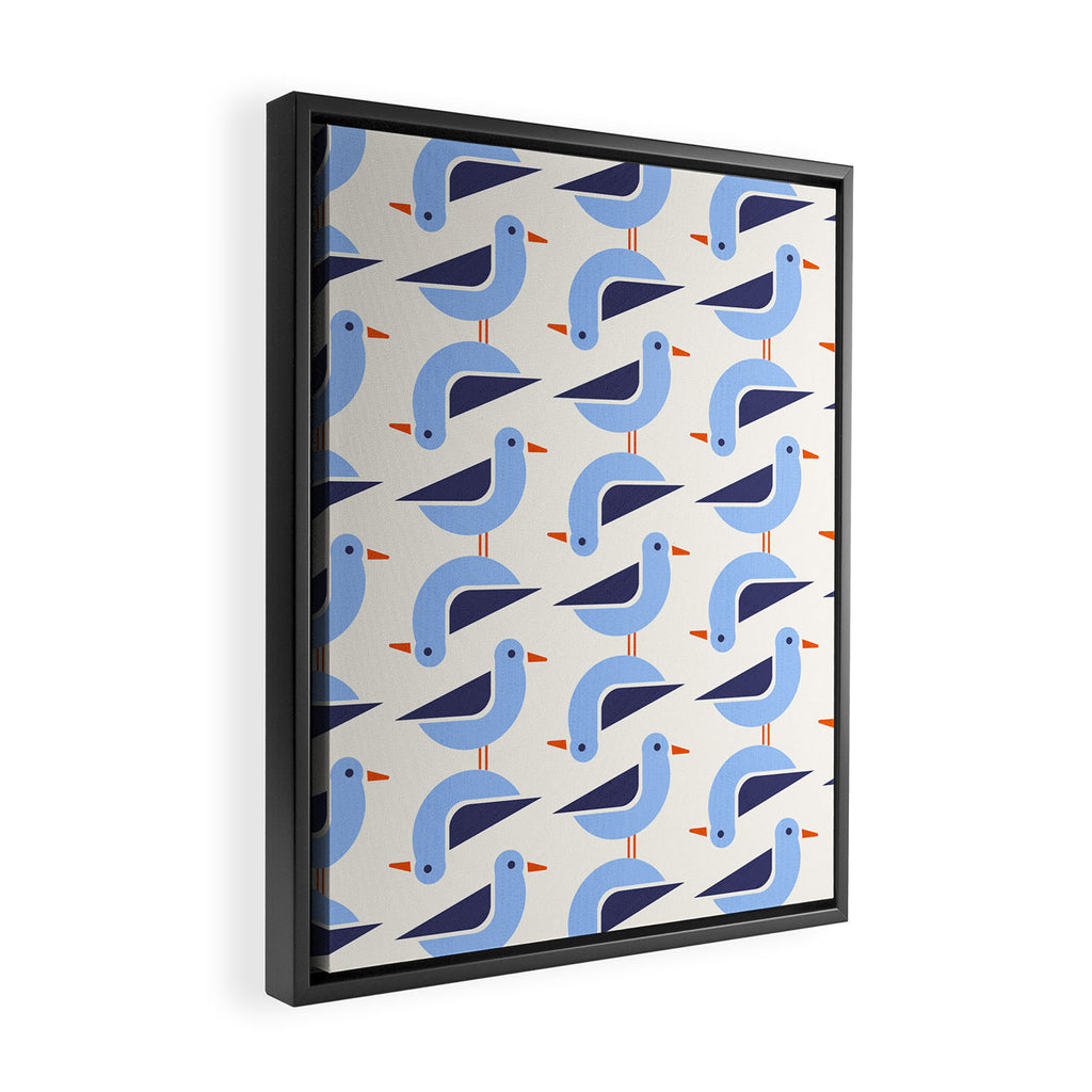 Blue Seagulls Pattern Framed Canvas Print Gallery Image 2