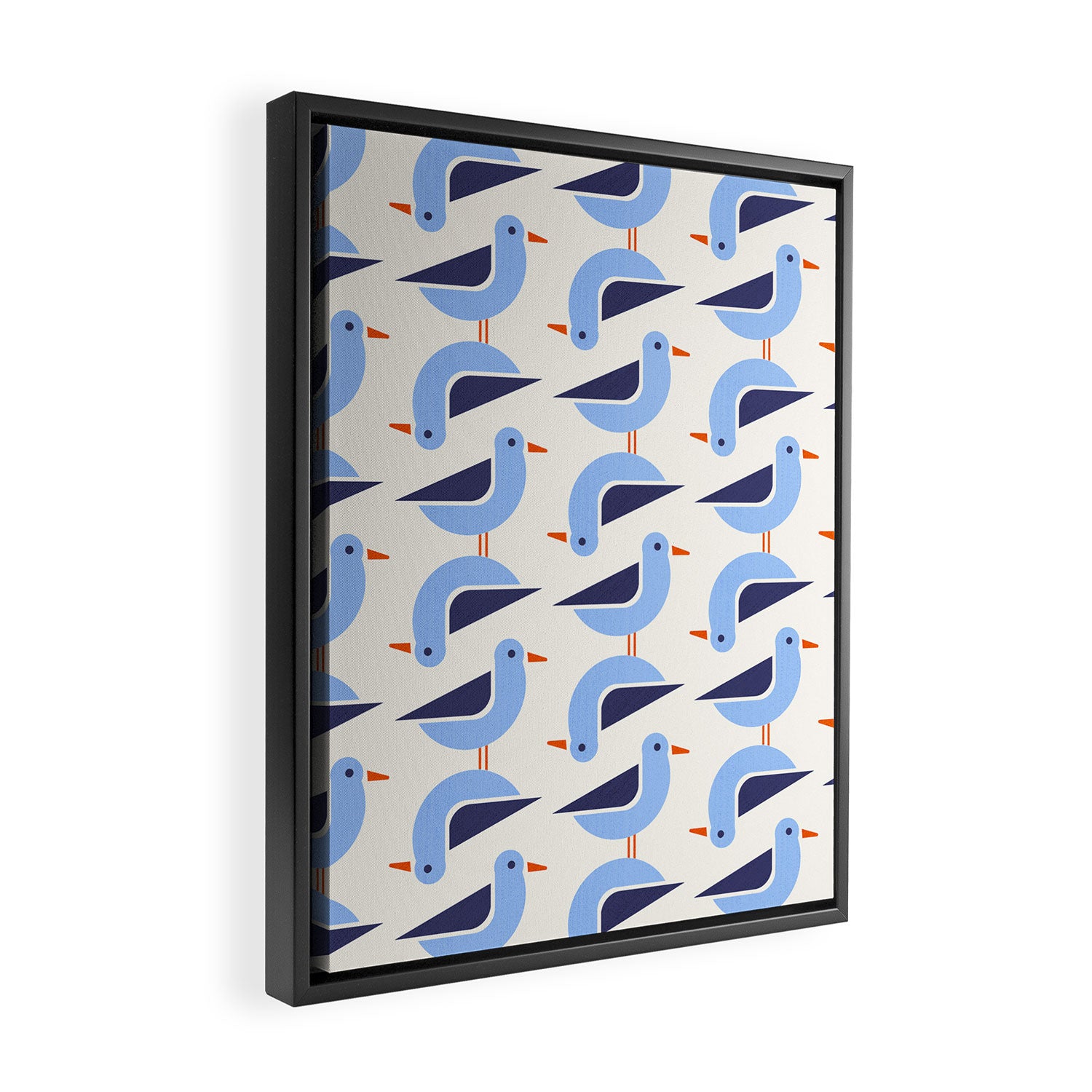 Blue Seagulls Pattern Framed Canvas Print Gallery Image 2