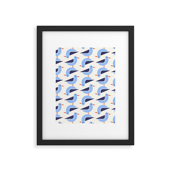 Blue Seagulls Pattern Framed Art Print Gallery Image 1