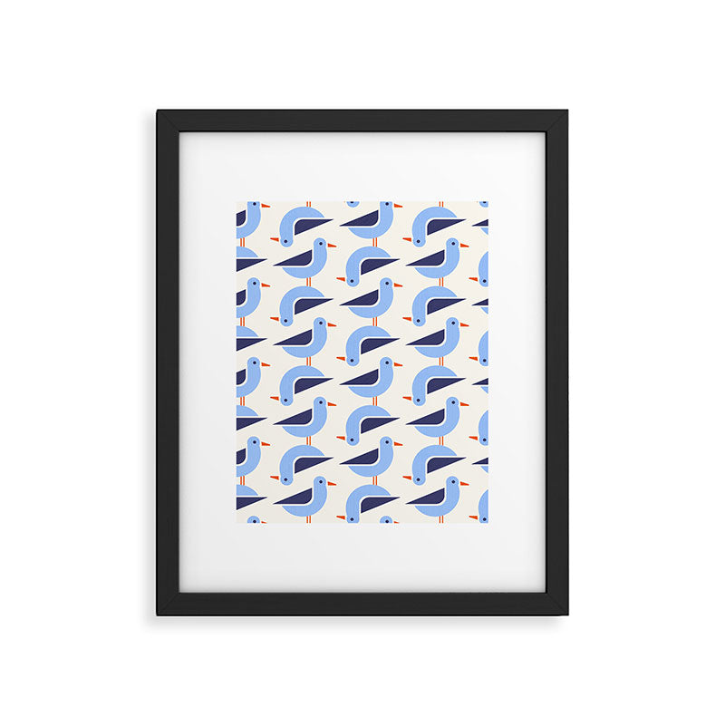 Blue Seagulls Pattern Framed Art Print Gallery Image 6
