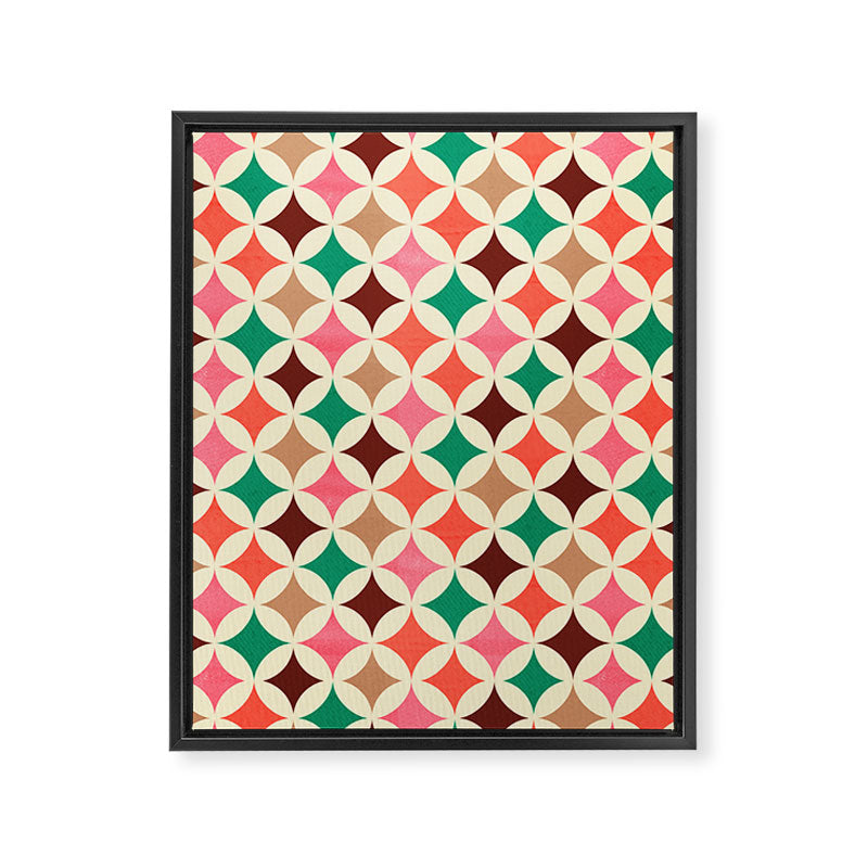 Bold and Cheerful Christmas Quilt: Starry Circles with Texture Framed Canvas Print Gallery Image 8