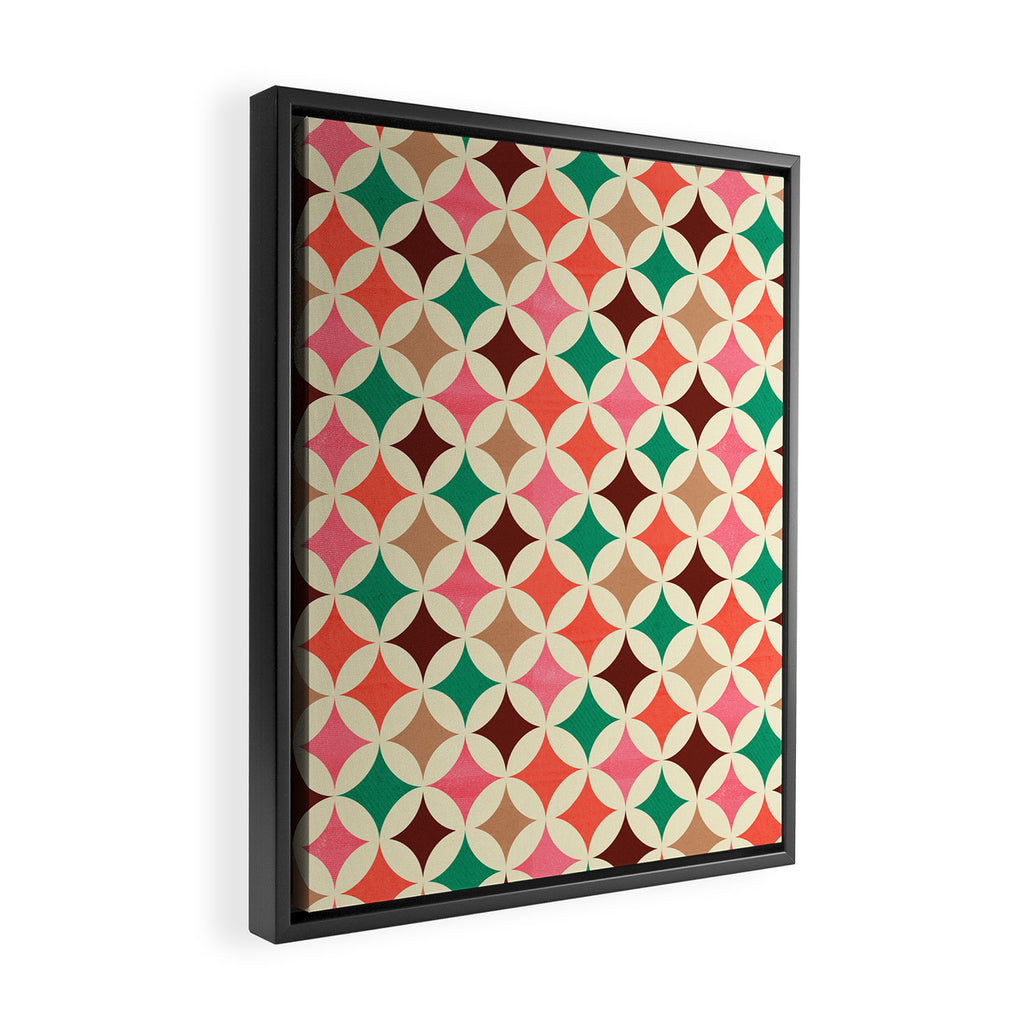 Bold and Cheerful Christmas Quilt: Starry Circles with Texture Framed Canvas Print Gallery Image 2