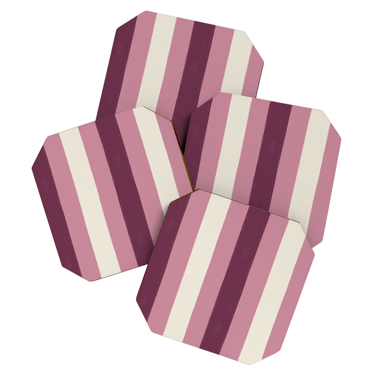 Bold Burgundy and Pink Striped Pattern Coaster Gallery Image 1