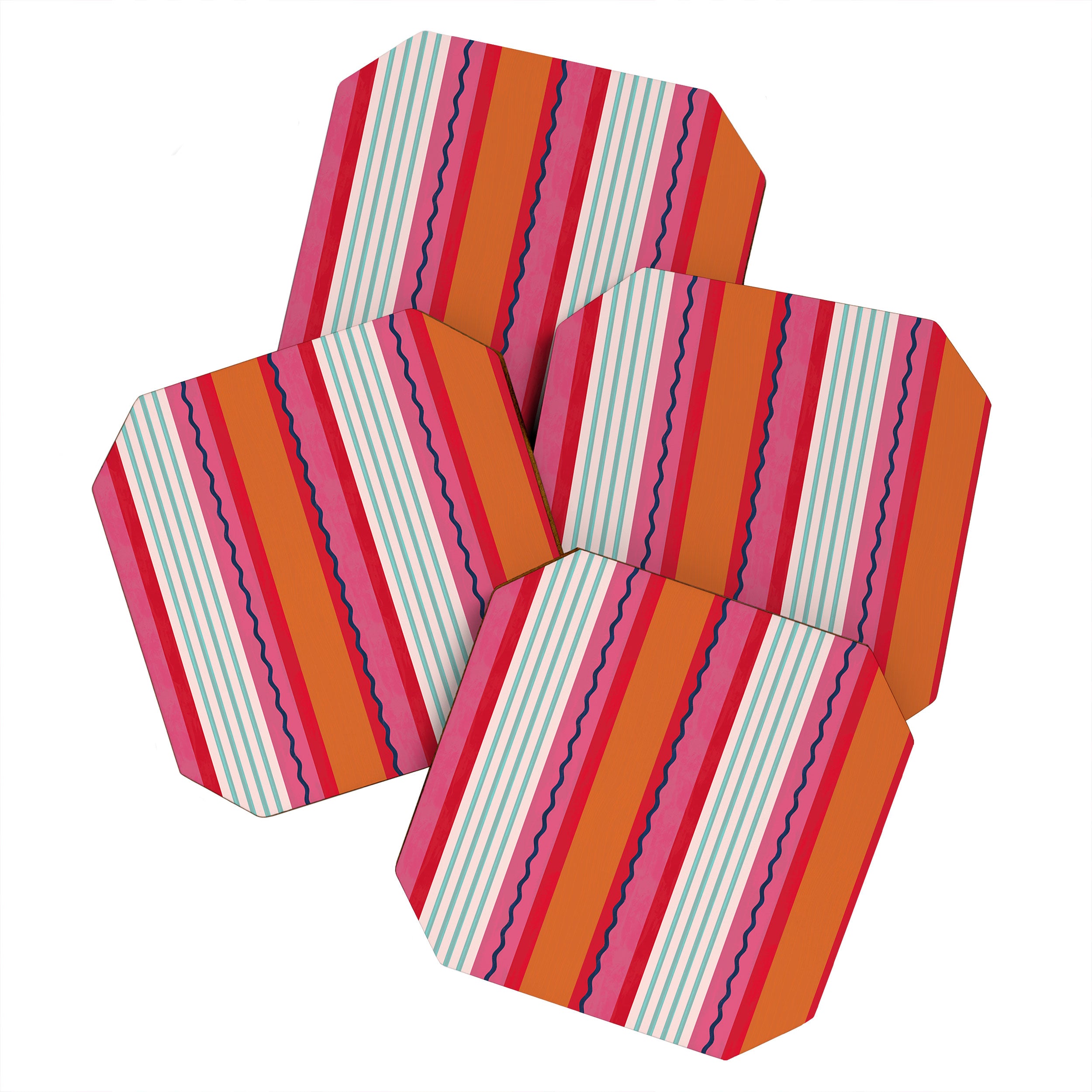 Bold Color Play Pink And Orange Stripes Coaster Gallery Image 1