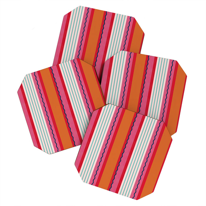 Bold Color Play Pink And Orange Stripes Coaster Gallery Image 1
