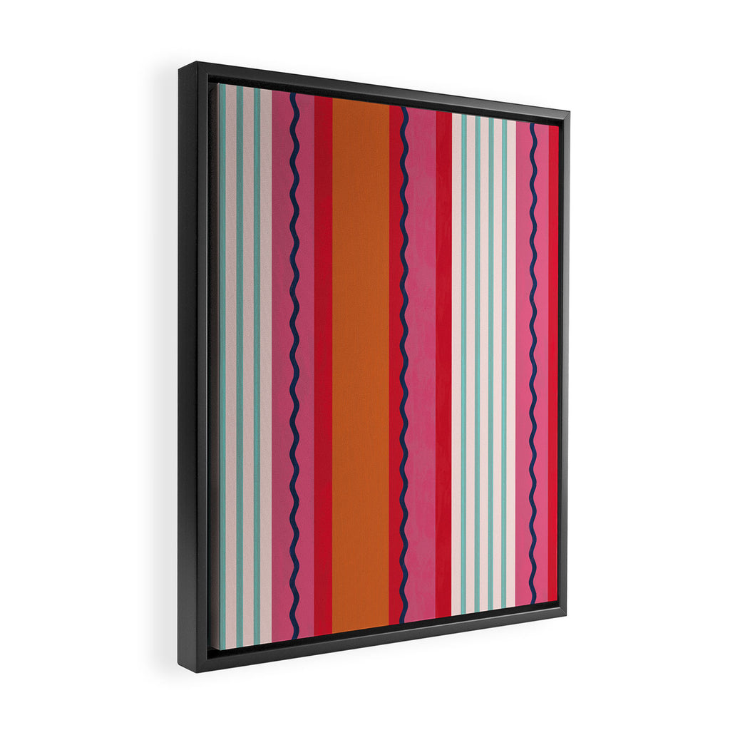 Bold Color Play Pink And Orange Stripes Framed Canvas Print Gallery Image 2