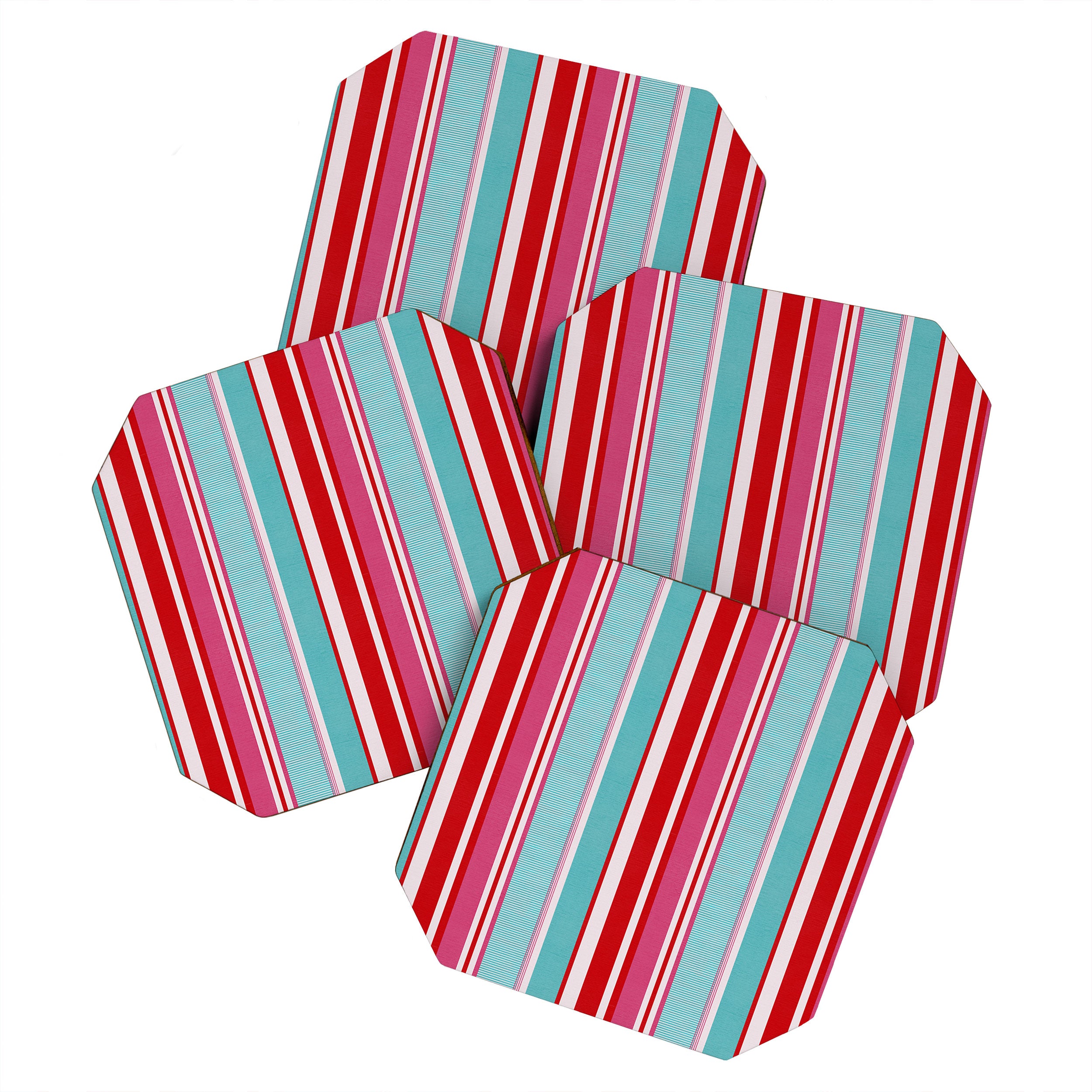 Bold Color Play Pink And Turquoise Stripes Coaster Gallery Image 1