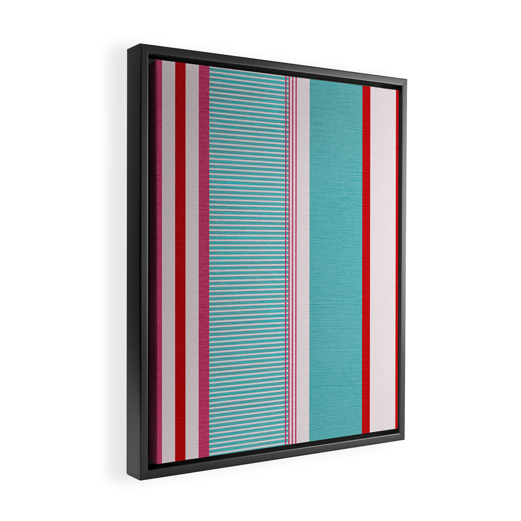 Bold Color Play Pink And Turquoise Stripes Framed Canvas Print Gallery Image 2