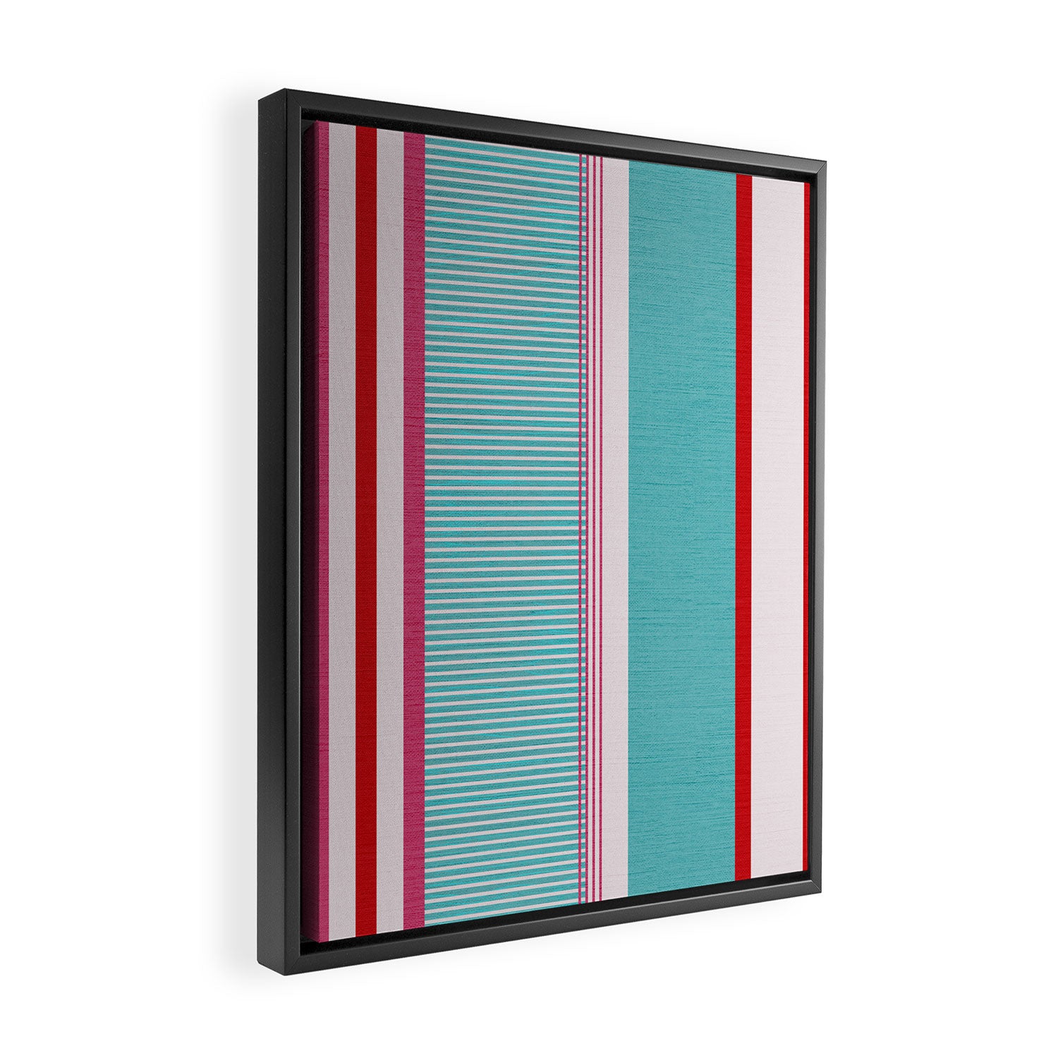 Bold Color Play Pink And Turquoise Stripes Framed Canvas Print Gallery Image 2