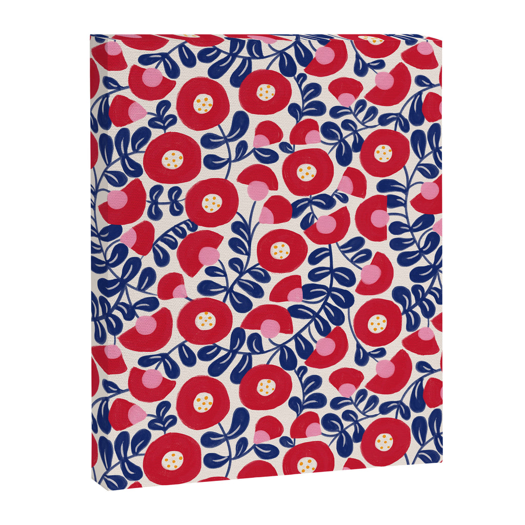 Bold Red and Blue Flower Pattern Canvas Print Gallery Image 8