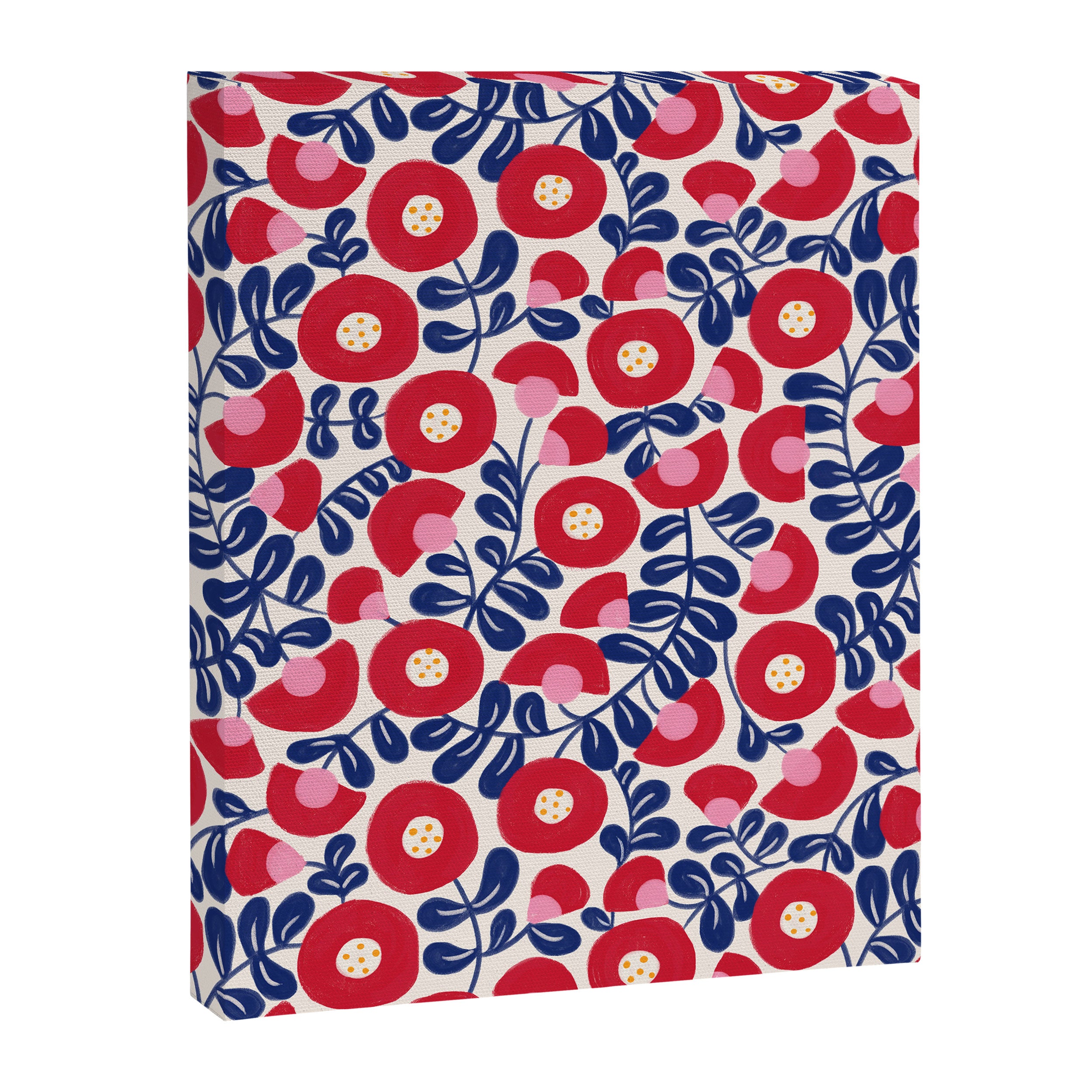 Bold Red and Blue Flower Pattern Canvas Print Gallery Image 8