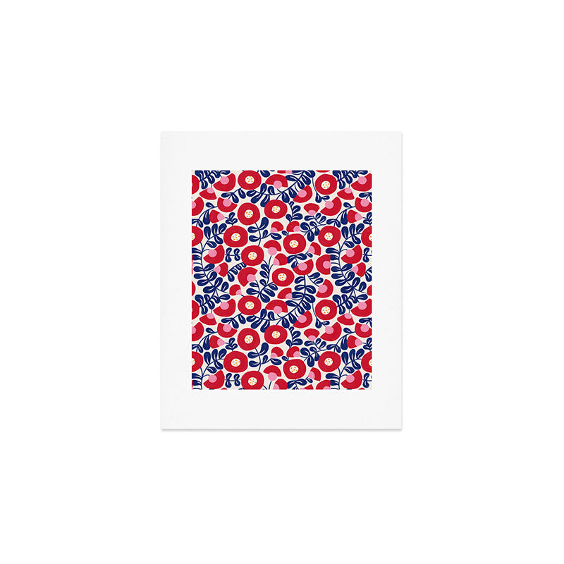 Bold Red and Blue Flower Pattern Art Print Gallery Image 1