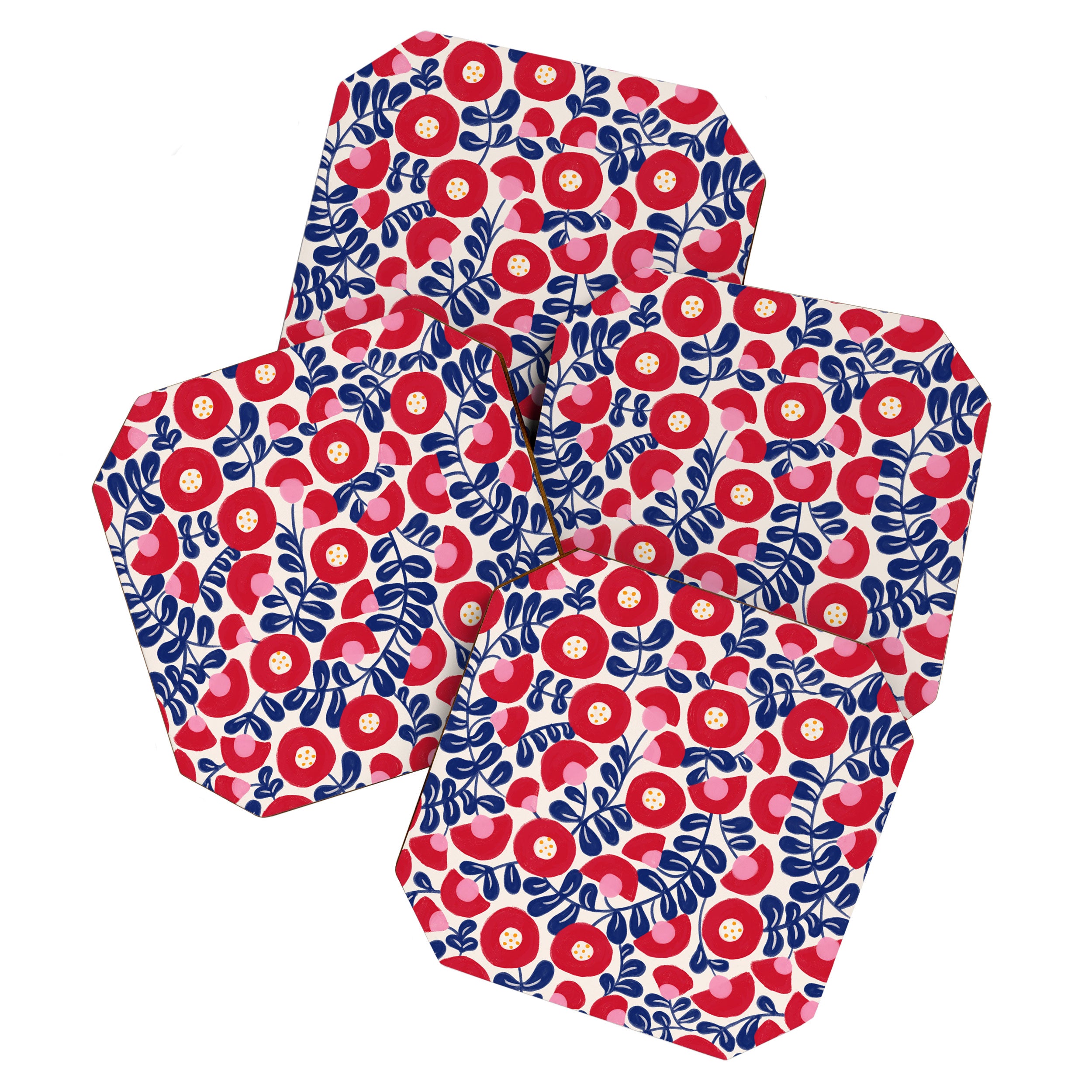 Bold Red and Blue Flower Pattern Coaster Gallery Image 1