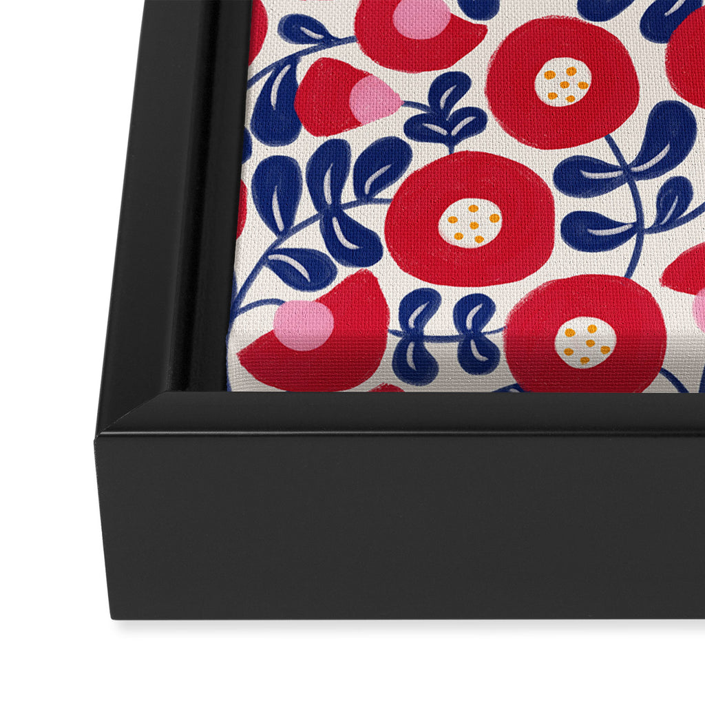 Bold Red and Blue Flower Pattern Framed Canvas Print Gallery Image 3